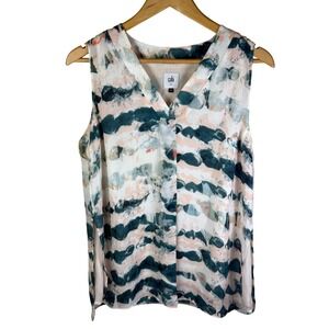 Cabi Women's SM Abstract Print V-Neck Sleeveless Sheer Lined Overlay Blouse Work